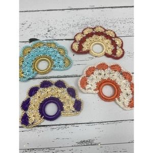 Vintage Handmade Crochet, Crocheted Napkin Holders  Multicolor Set of 4